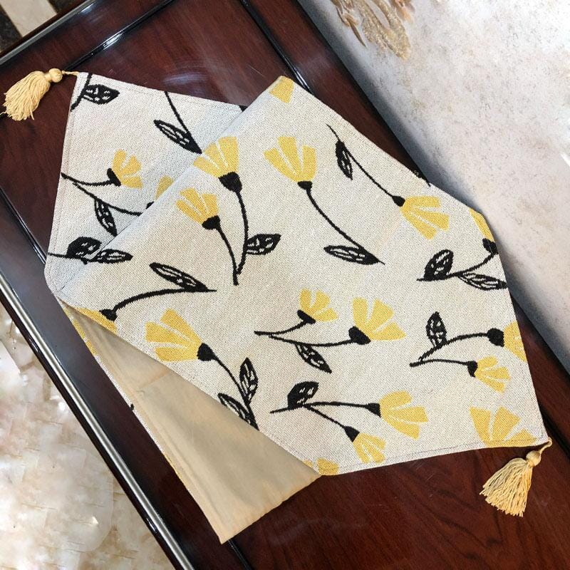DaDa Bedding Yellow Fleur Floral Garden Woven Tapestry Dining Table Runner (18112)