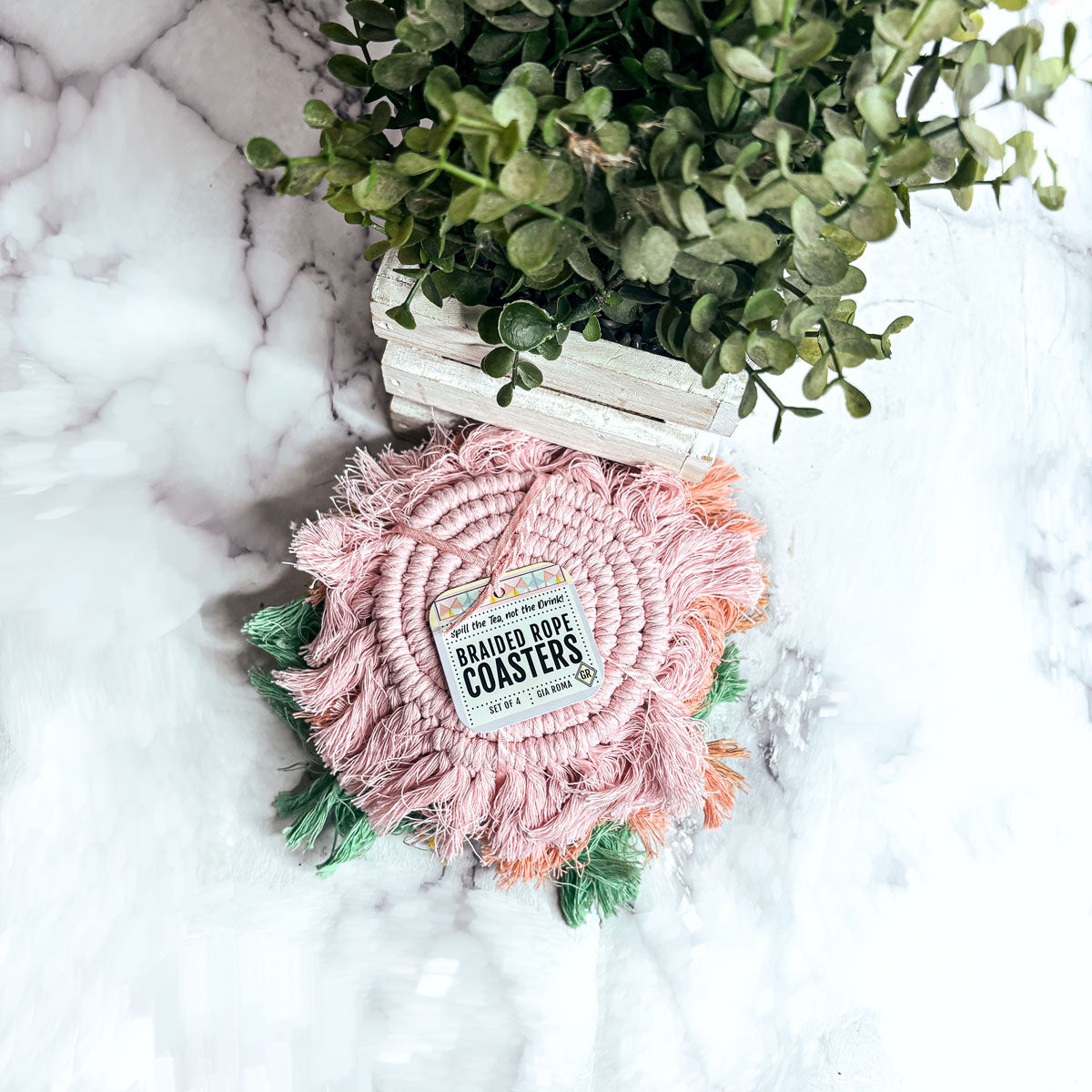 Pastel Braided Tassel Coasters