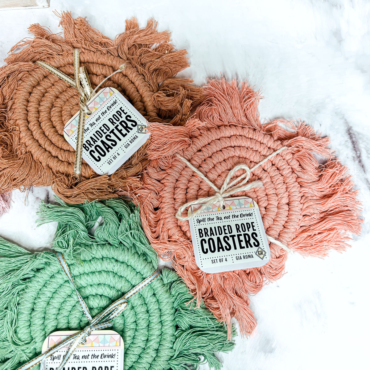 Pastel Braided Tassel Coasters