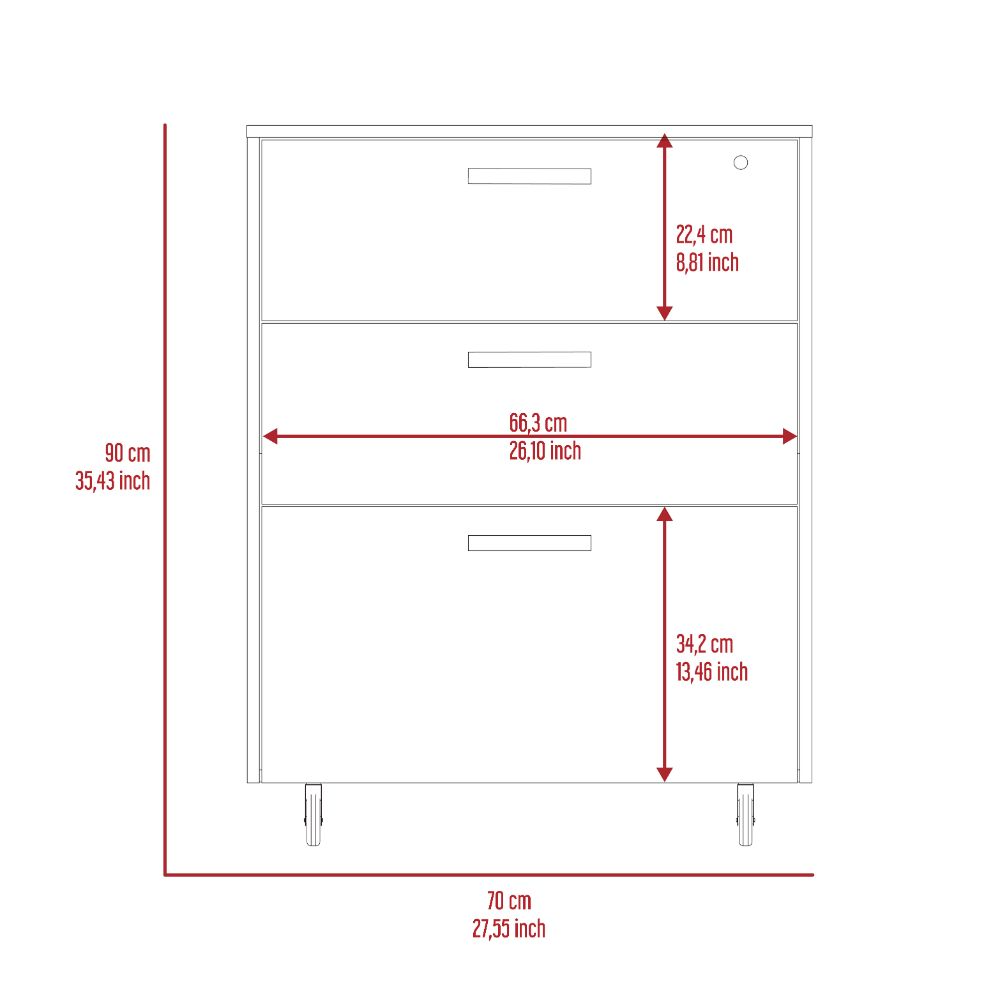 Particle-Board Tool Cabinet with Three Drawers and Wheels - 35" H