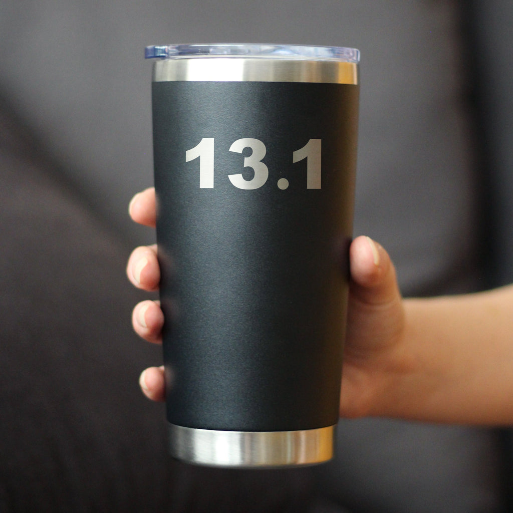 13.1 Half Marathon - Insulated Coffee Tumbler Cup with Sliding Lid - Stainless Steel Insulated Mug - Gifts for Half Marathon Runners Men & Women