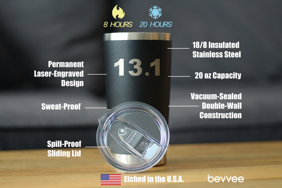 13.1 Half Marathon - Insulated Coffee Tumbler Cup with Sliding Lid - Stainless Steel Insulated Mug - Gifts for Half Marathon Runners Men & Women