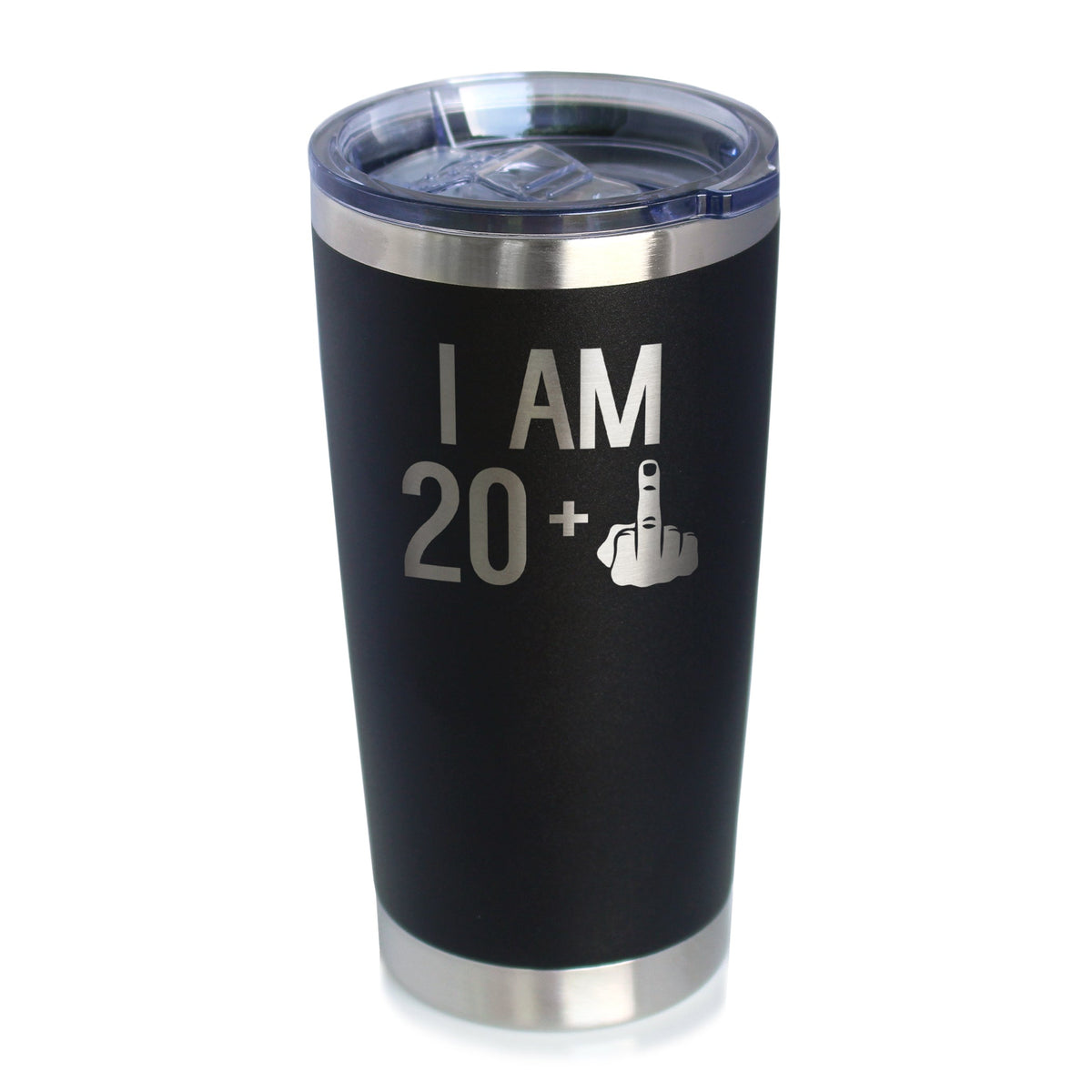 20 + 1 Middle Finger - Insulated Coffee Tumbler Cup with Sliding Lid - 20 oz - Funny 21st Birthday Gift for Women or Men Turning 21