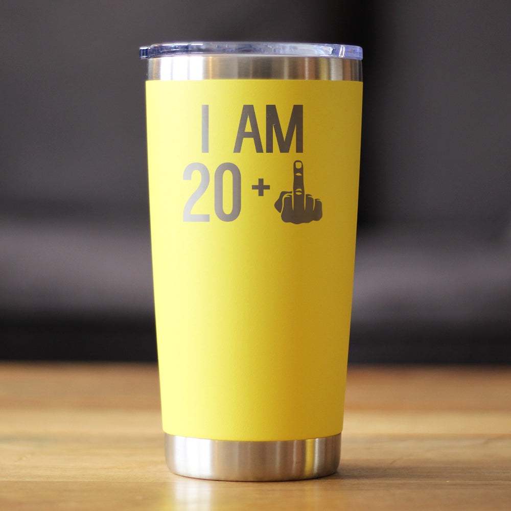 20 + 1 Middle Finger - Insulated Coffee Tumbler Cup with Sliding Lid - 20 oz - Funny 21st Birthday Gift for Women or Men Turning 21