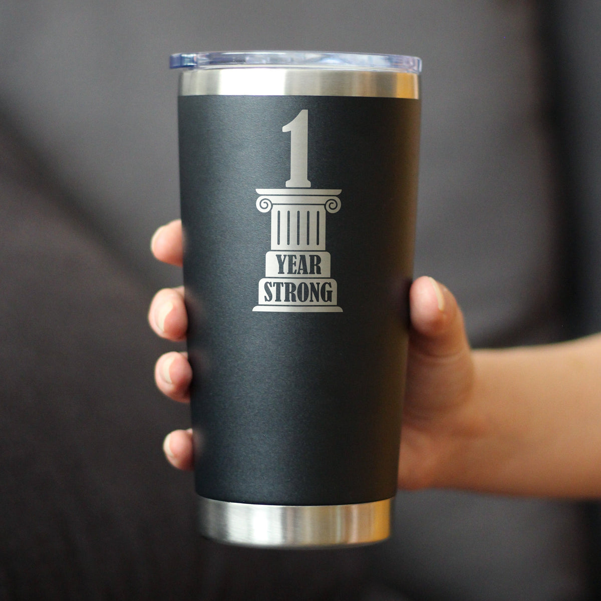 1st Anniversary Party Decor Insulated Coffee Tumbler with Sliding Lid 1 Year Strong 20oz Stainless Steel Tumbler