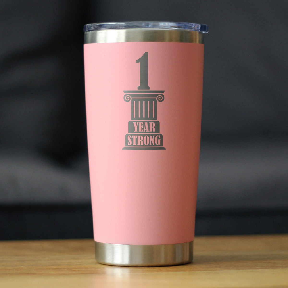 1st Anniversary Party Decor Insulated Coffee Tumbler with Sliding Lid 1 Year Strong 20oz Stainless Steel Tumbler