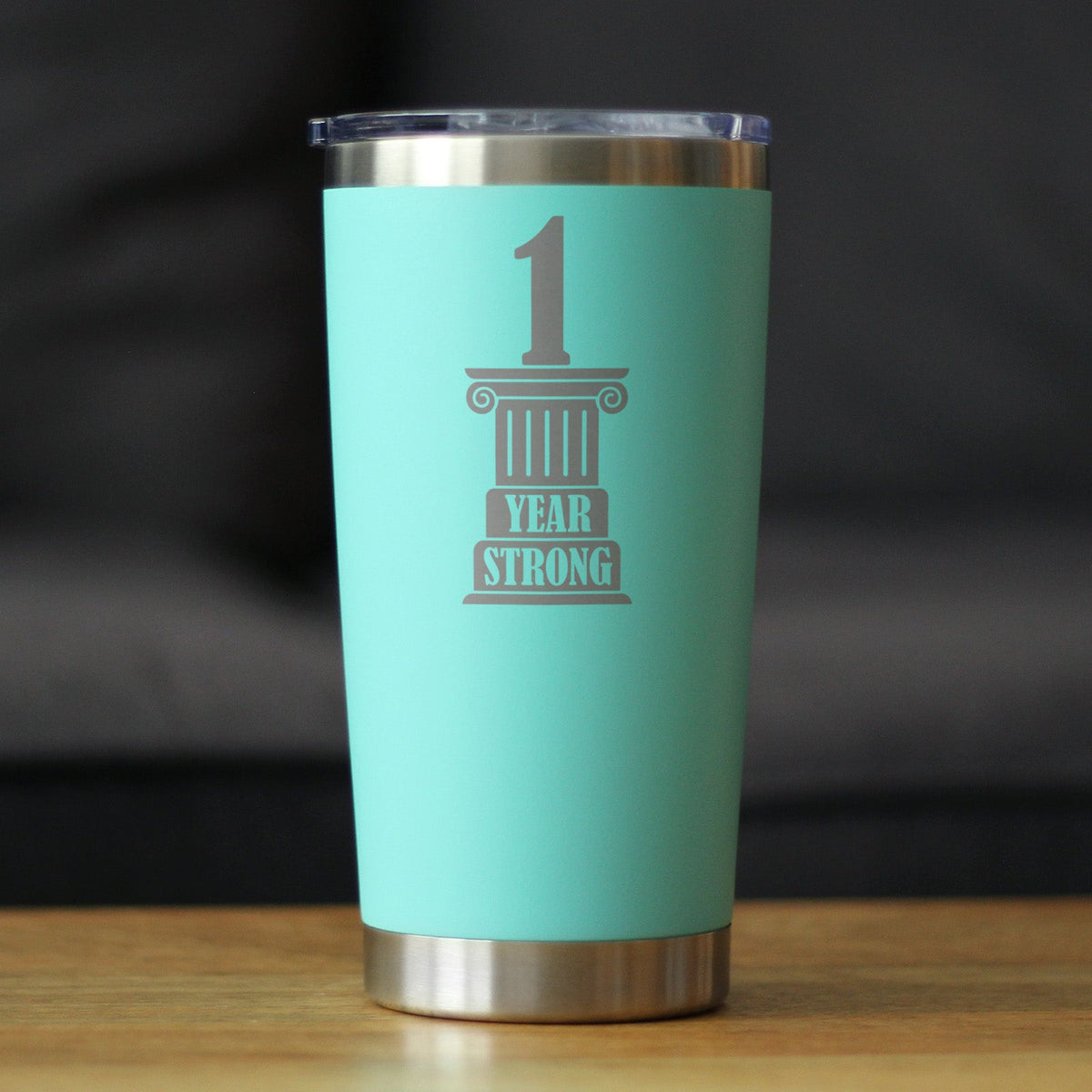 1st Anniversary Party Decor Insulated Coffee Tumbler with Sliding Lid 1 Year Strong 20oz Stainless Steel Tumbler