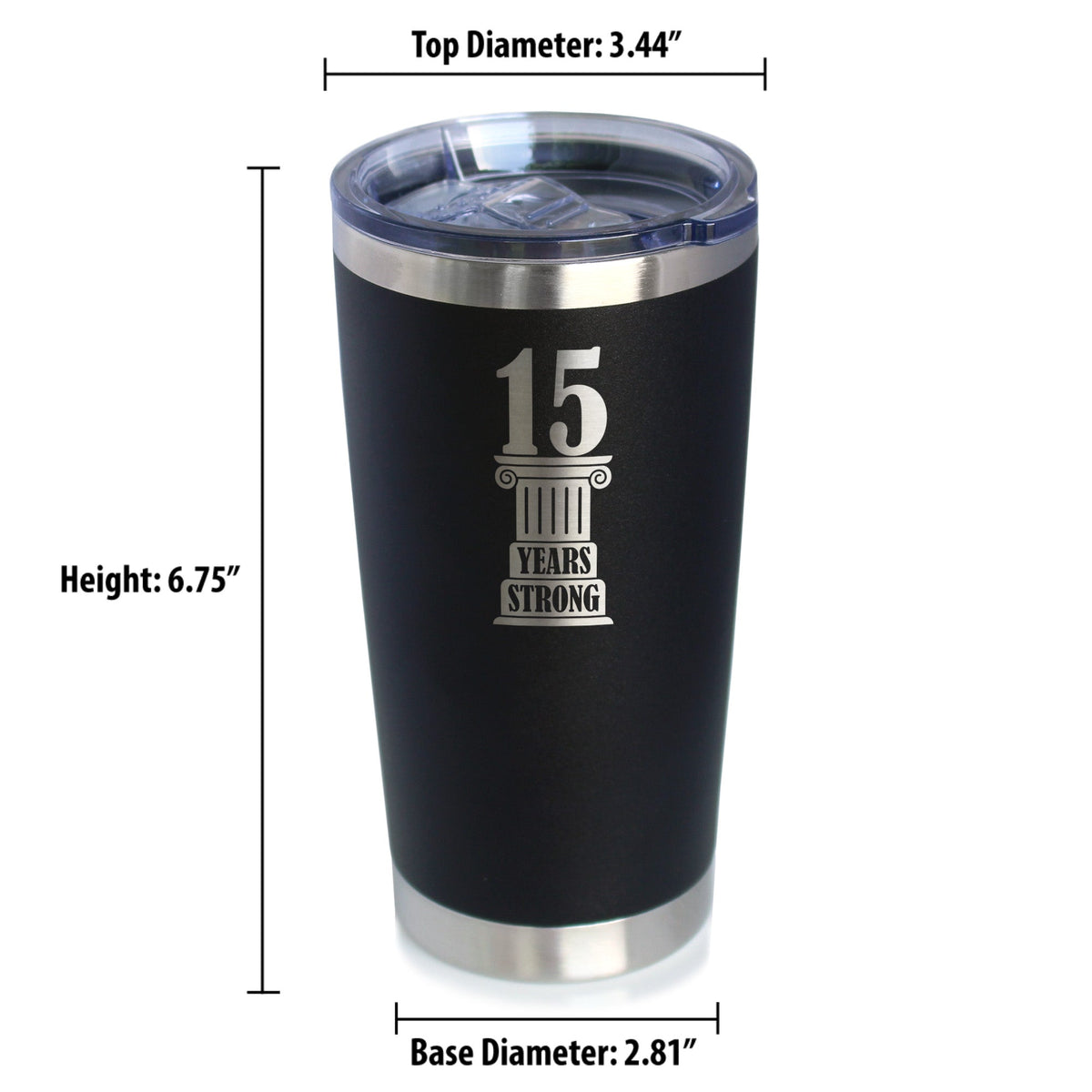 15th Anniversary Party Decor Insulated Coffee Tumbler with Sliding Lid 15 Years Strong 20oz Stainless Steel Tumbler
