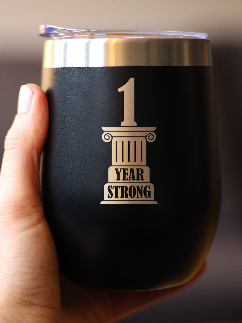1st Anniversary Party Decor Insulated Wine Tumbler with Sliding Lid 1 Year Strong 12oz Stainless Steel Tumbler