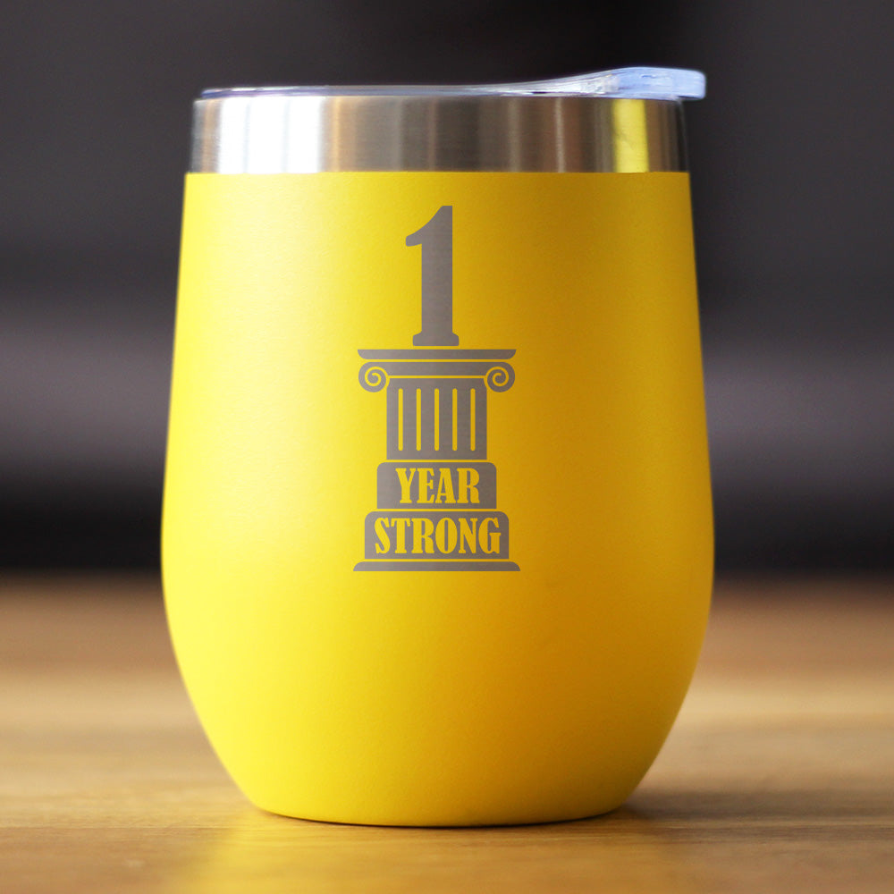 1st Anniversary Party Decor Insulated Wine Tumbler with Sliding Lid 1 Year Strong 12oz Stainless Steel Tumbler