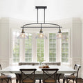 45" Industrial 3-Light Pendant Chandelier | Black Metal & Clear Glass Farmhouse Ceiling Light — Adjustable Height, E26 Compatible
