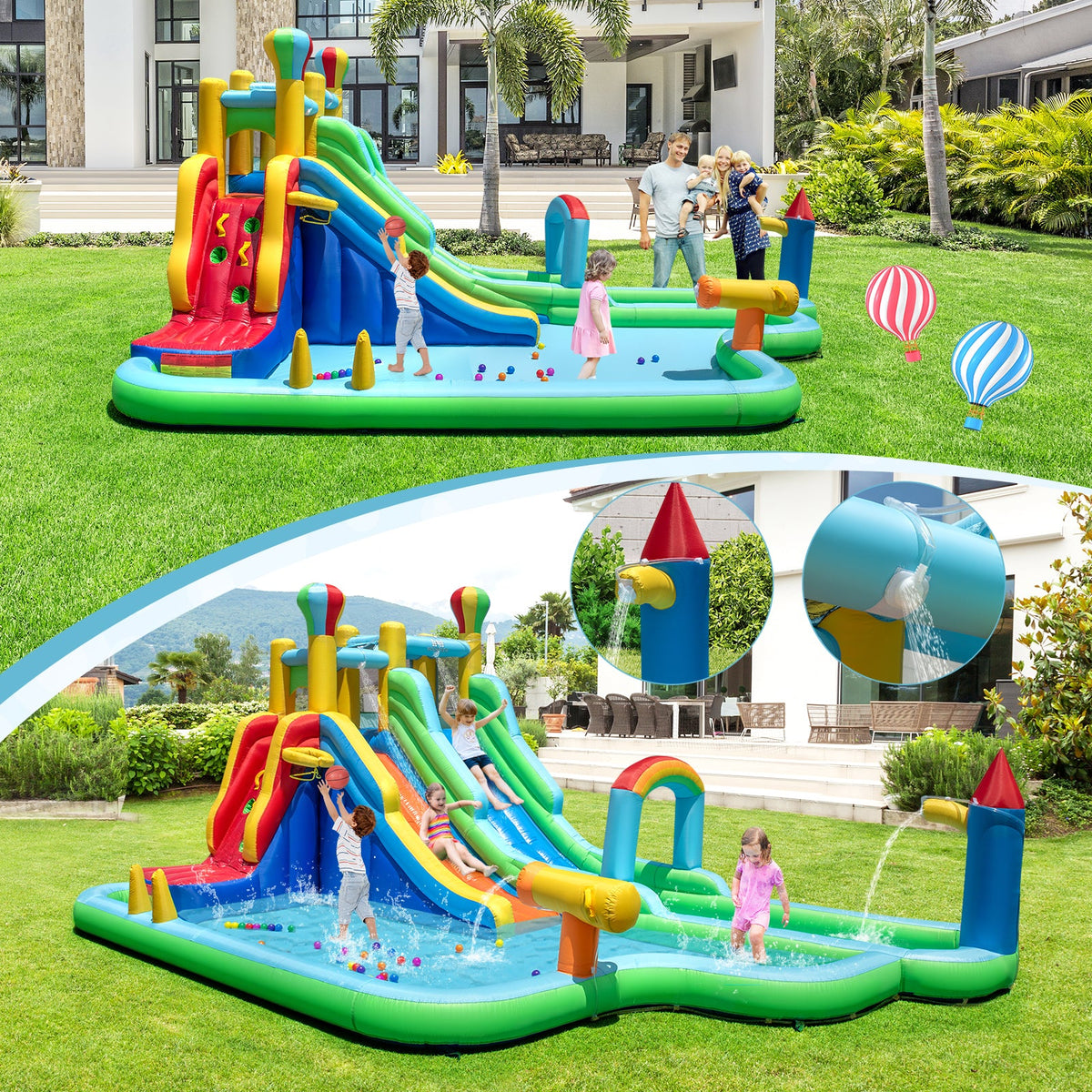 Inflatable Water Slide Park Giant Bounce House with 750W Blower