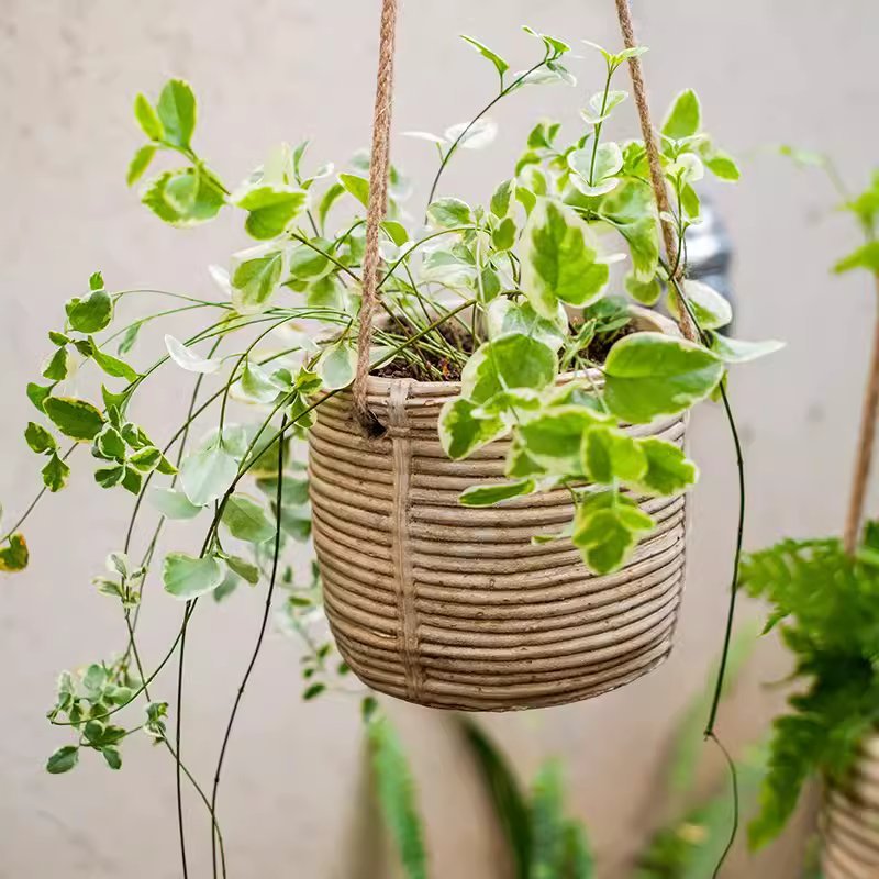 Faux Rattan Cement Hanging Planter