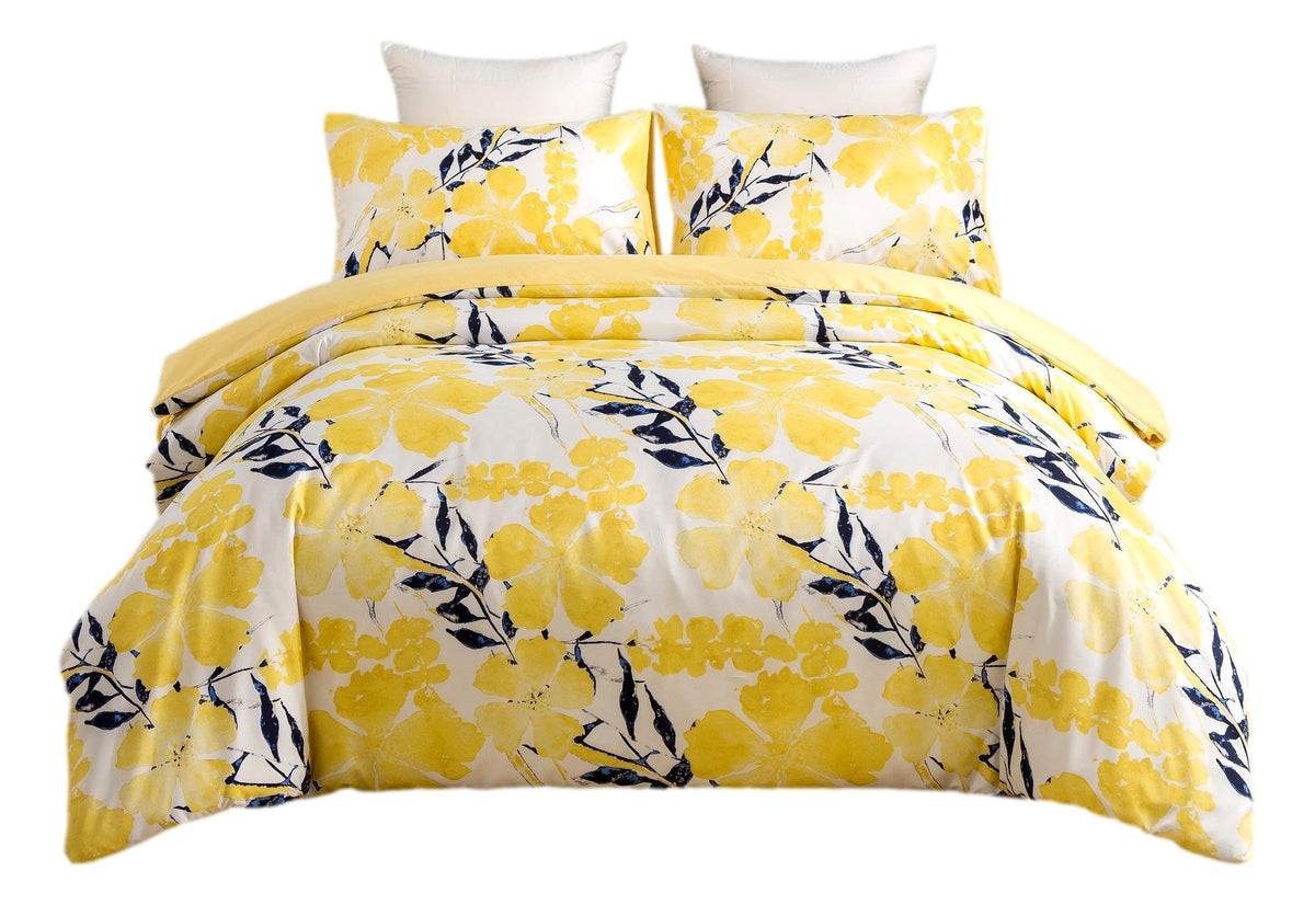 Tache Microfiber Watercolor Tropical Floral Yellow Blue Duvet Cover (JHW-841)