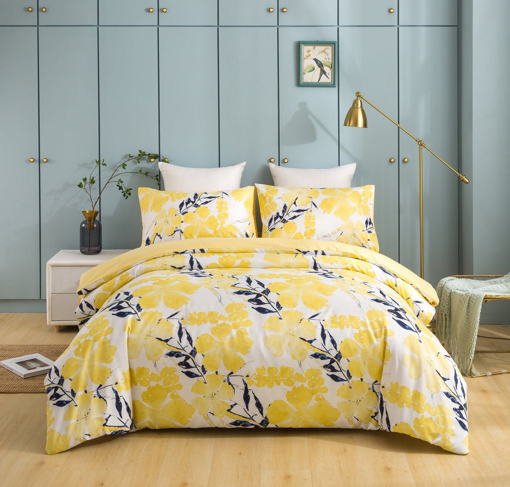 Tache Microfiber Watercolor Tropical Floral Yellow Blue Duvet Cover (JHW-841)