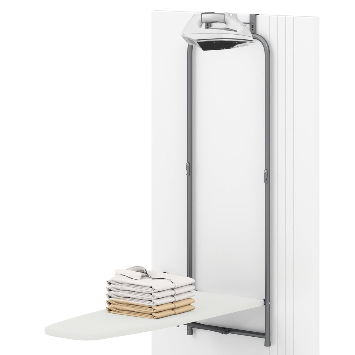 Over the Door Ironing Board Space-Saving Metal Hanging Ironing Board-Gray
