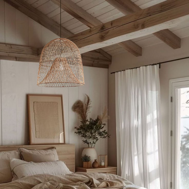 Handwoven Wabi-Sabi Rattan Bell Pendant Light | Minimalist Hanging Lamp