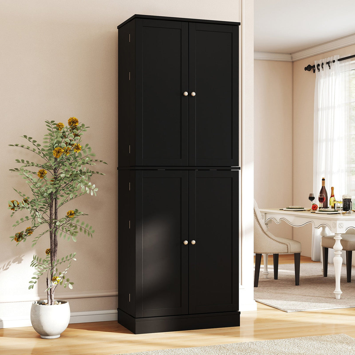 Kitchen Pantry Cabinet 65.5 Inch Freestanding Tall Buffet Cupboard