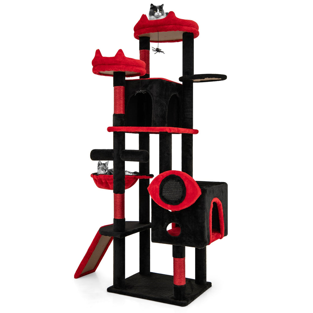 Large Gothic Cat Tree with Cat Condos and Plush Perches-Black & Red