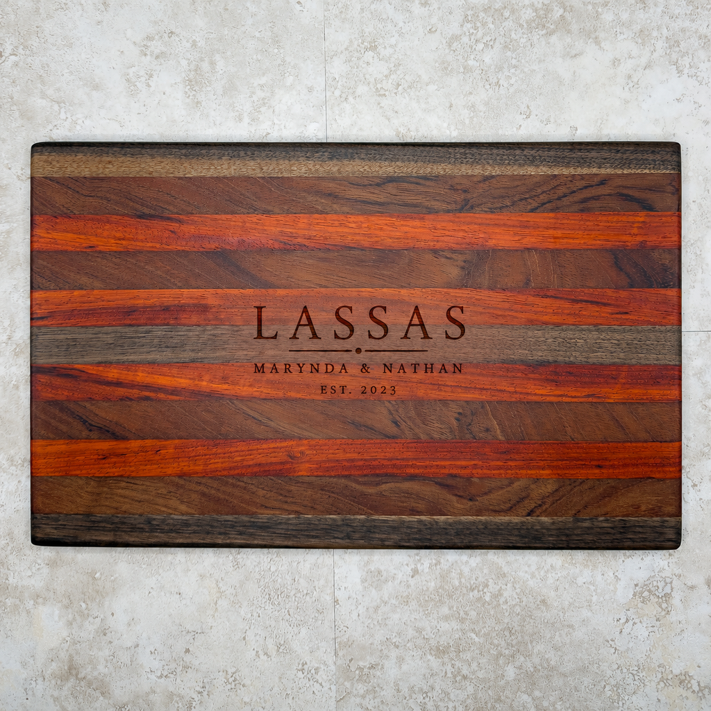 Handcrafted Walnut, Padauk & Rosewood Cutting Board | 16" x 10"