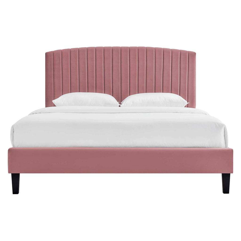 Alessi Performance Velvet Queen Platform Bed by Modway - Dusty Rose / White (MOD-6283)