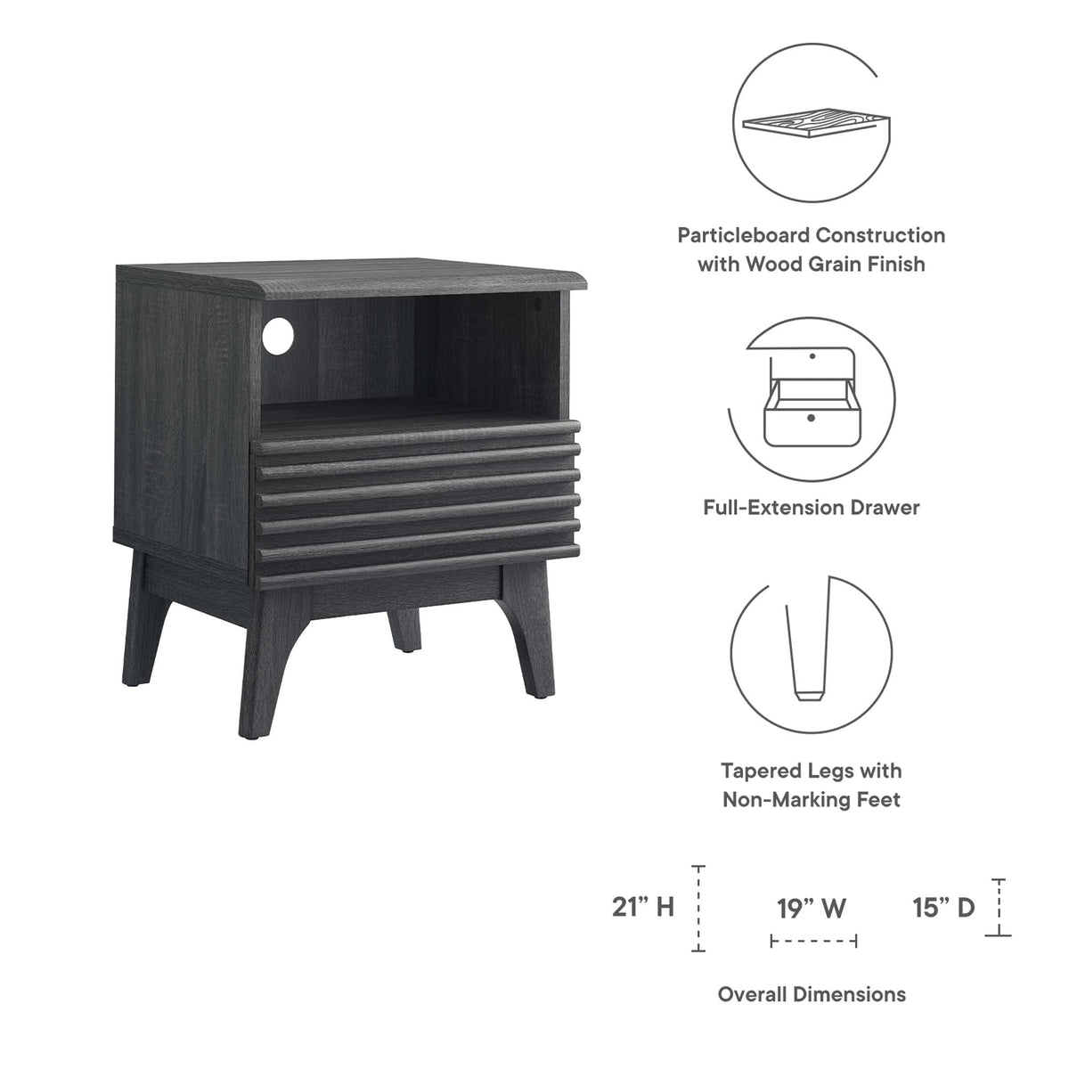 Render Nightstand by Modway - Charcoal / Oak / Walnut (MOD-7070)