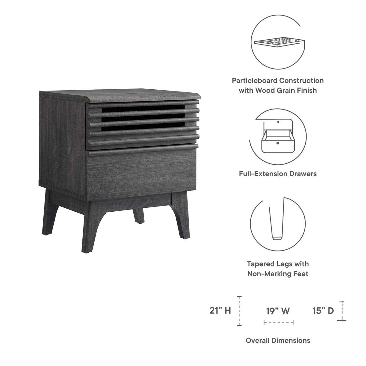 Render Nightstand by Modway - Charcoal / Oak / Walnut (MOD-7071)