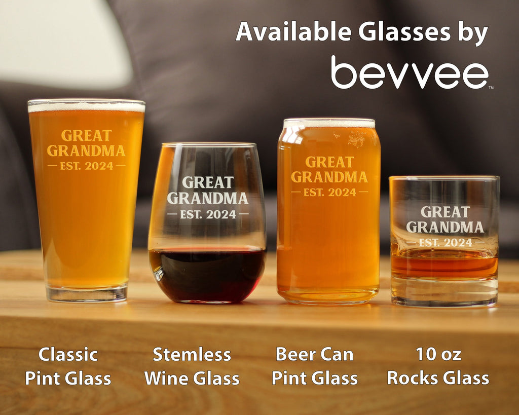 Great Grandma Est 2024 - New Great Grandmother Beer Can Pint Glass Gift for First Time Great Grandparents - Bold 16 Oz Glasses