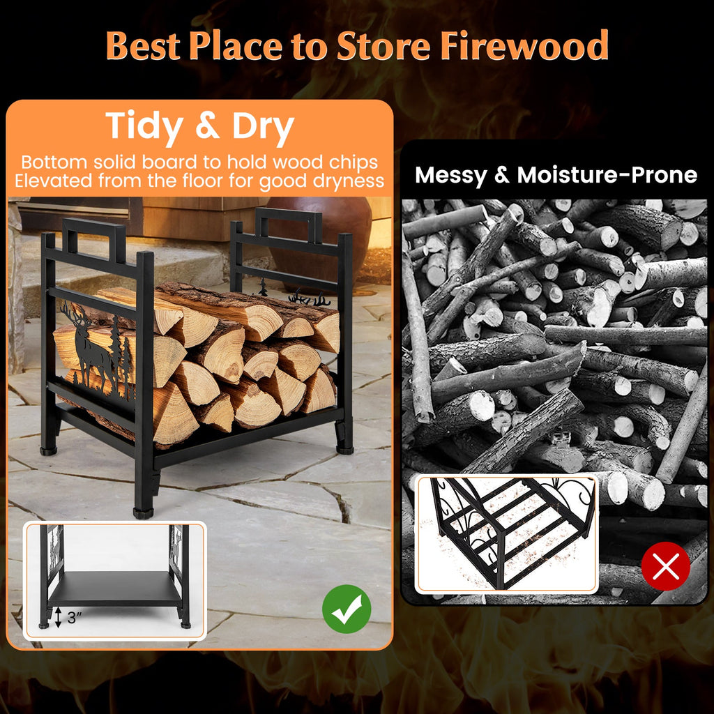 18.5 Inch Metal Firewood Rack with Dual Handles