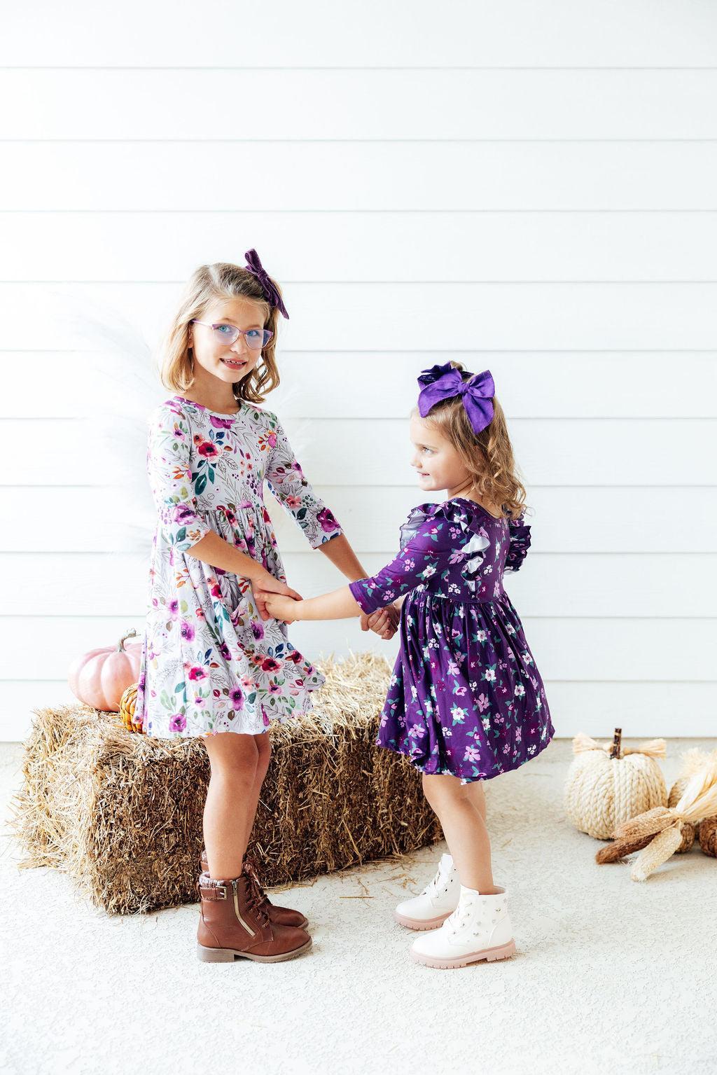 Midnight Rain 3/4 Sleeve Pocket Twirl Dress