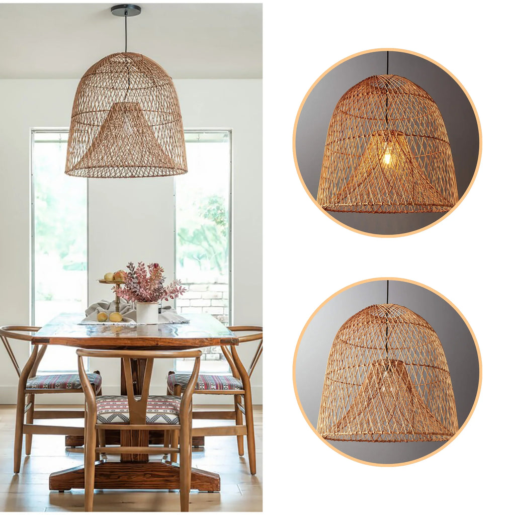 Handwoven Wabi-Sabi Rattan Bell Pendant Light | Minimalist Hanging Lamp