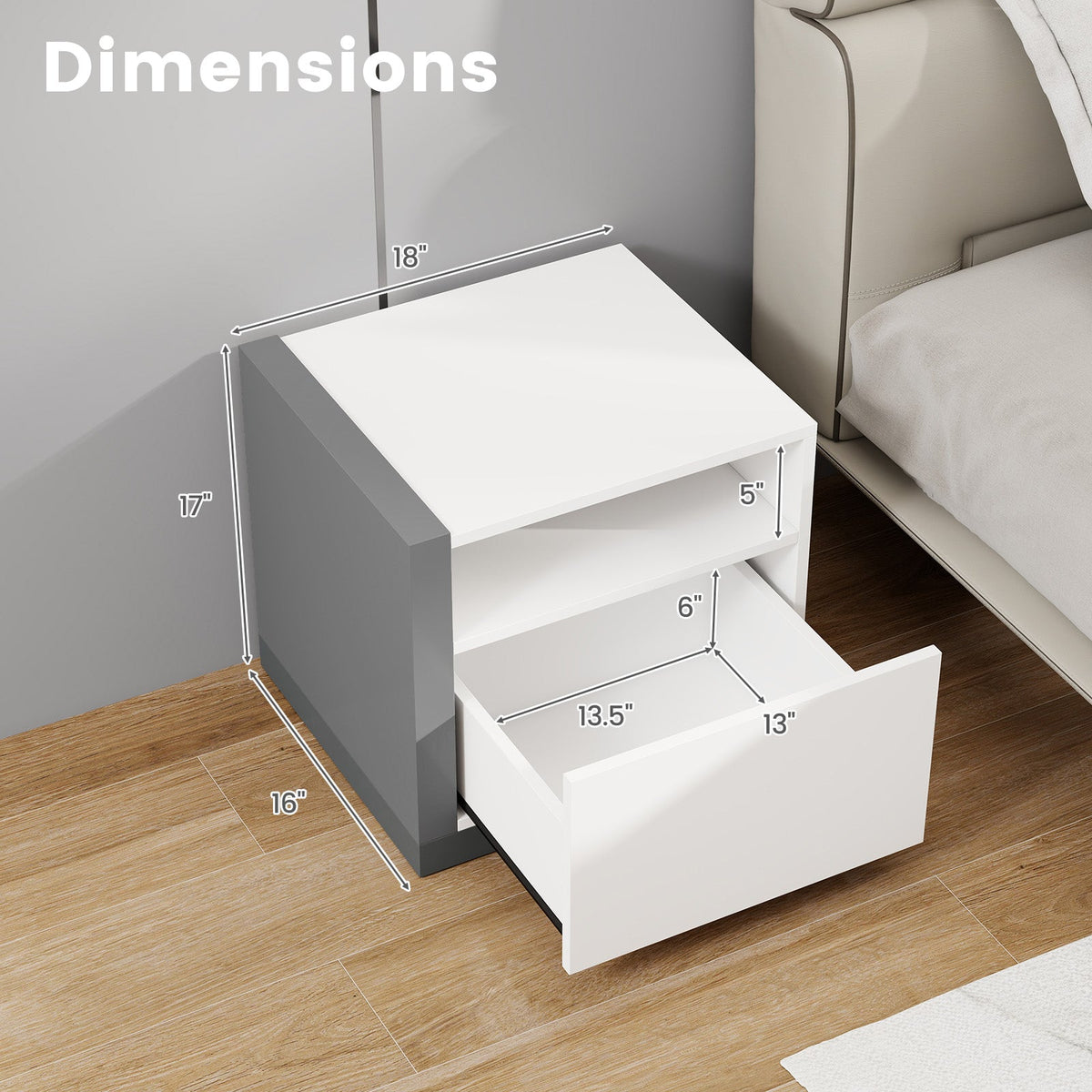 Modern Minimalist Nightstand with Drawer for Bedroom