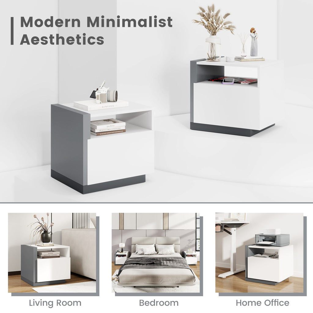 Modern Minimalist Nightstand with Drawer for Bedroom