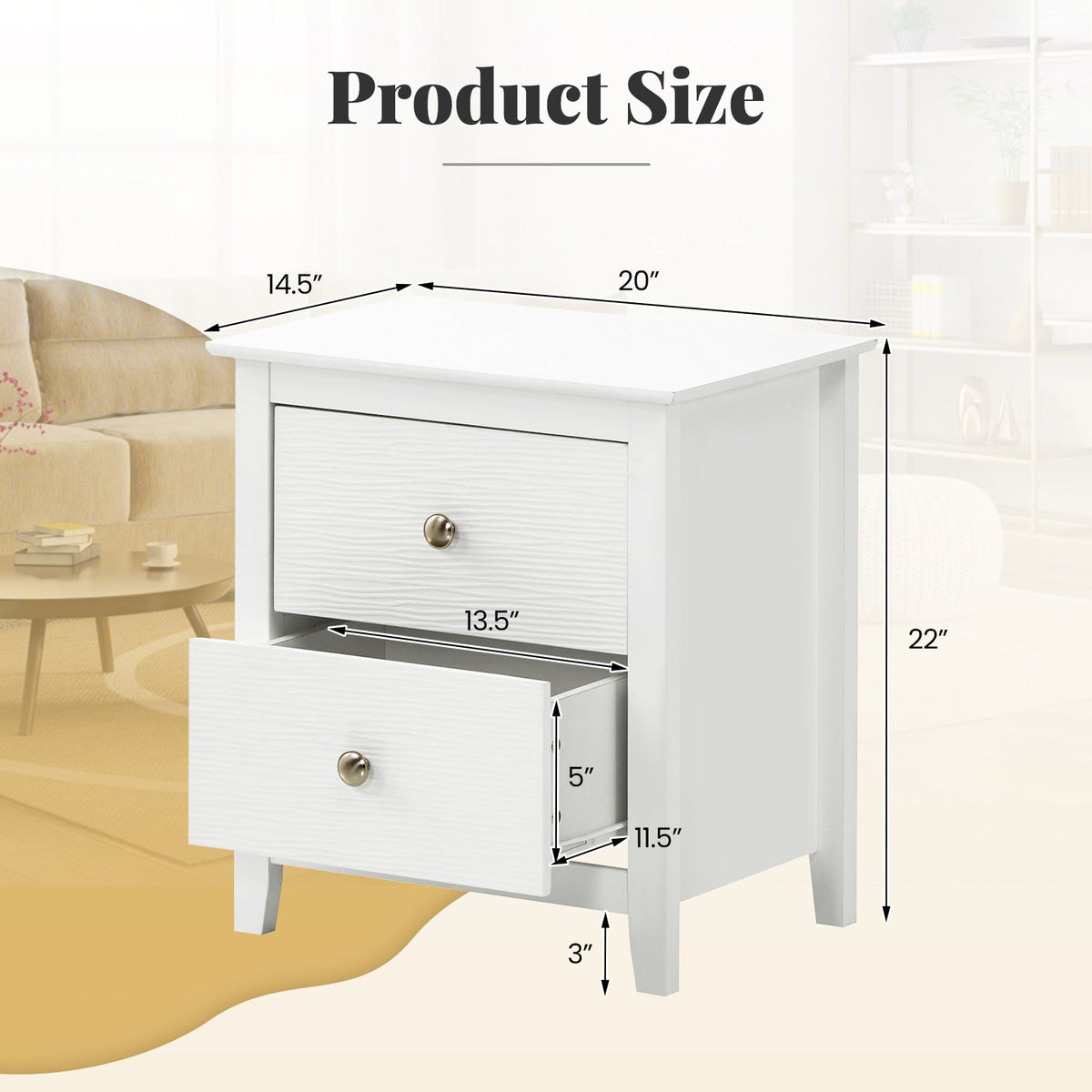 Modern Nightstand with 2 Drawers for Small Spaces