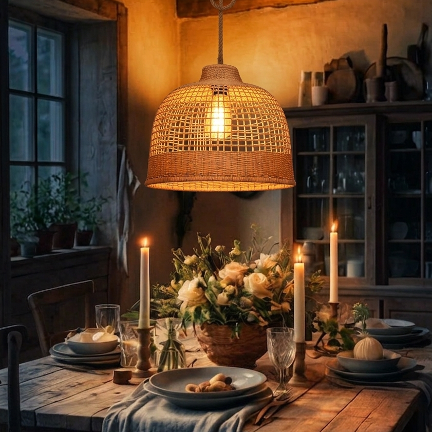 Chime Handwoven Rattan  Pendant Light - Minimalist Boho Hanging Lamp