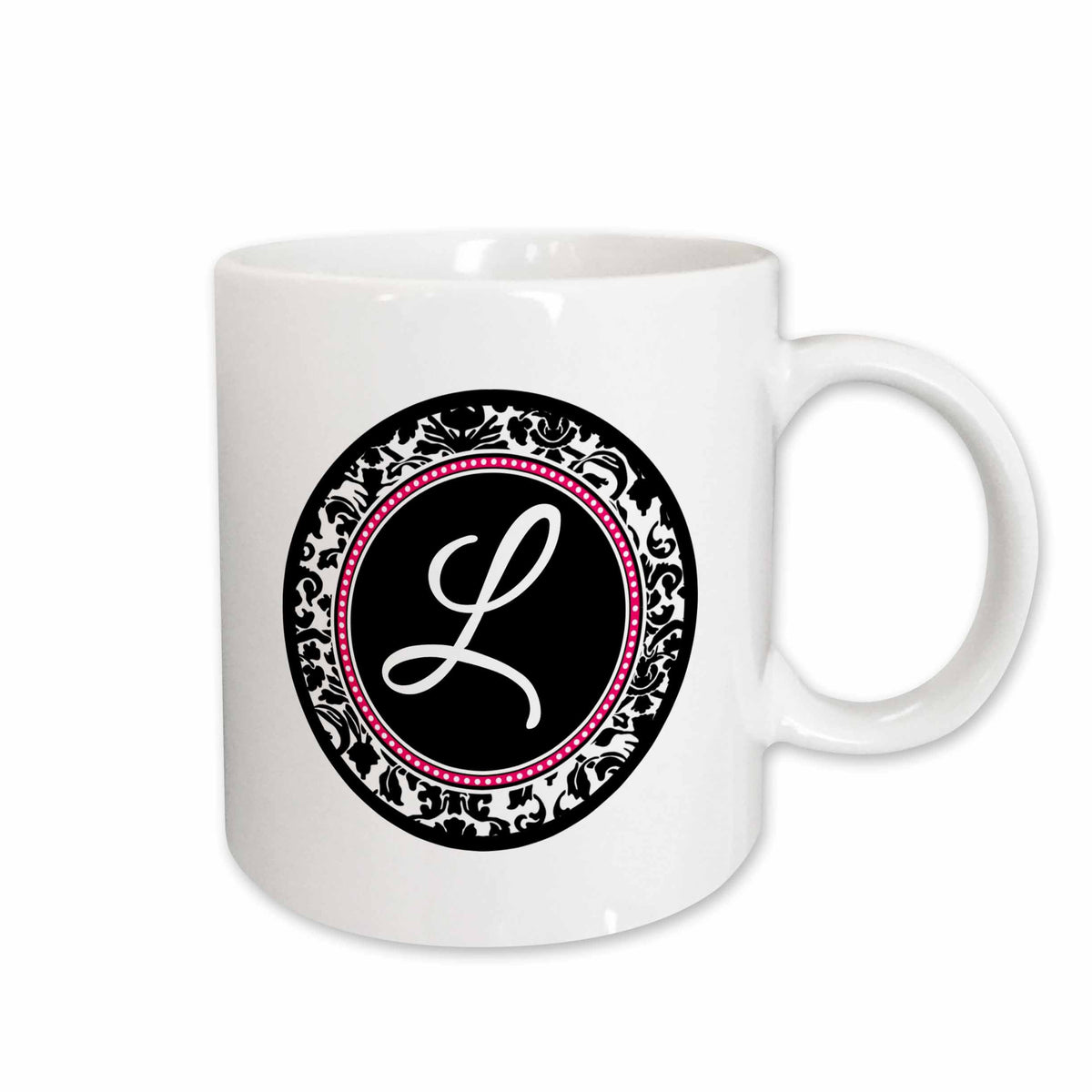 3dRose Letter L stylish monogrammed circle - girly personal initial... - Mugs (mug_154604)