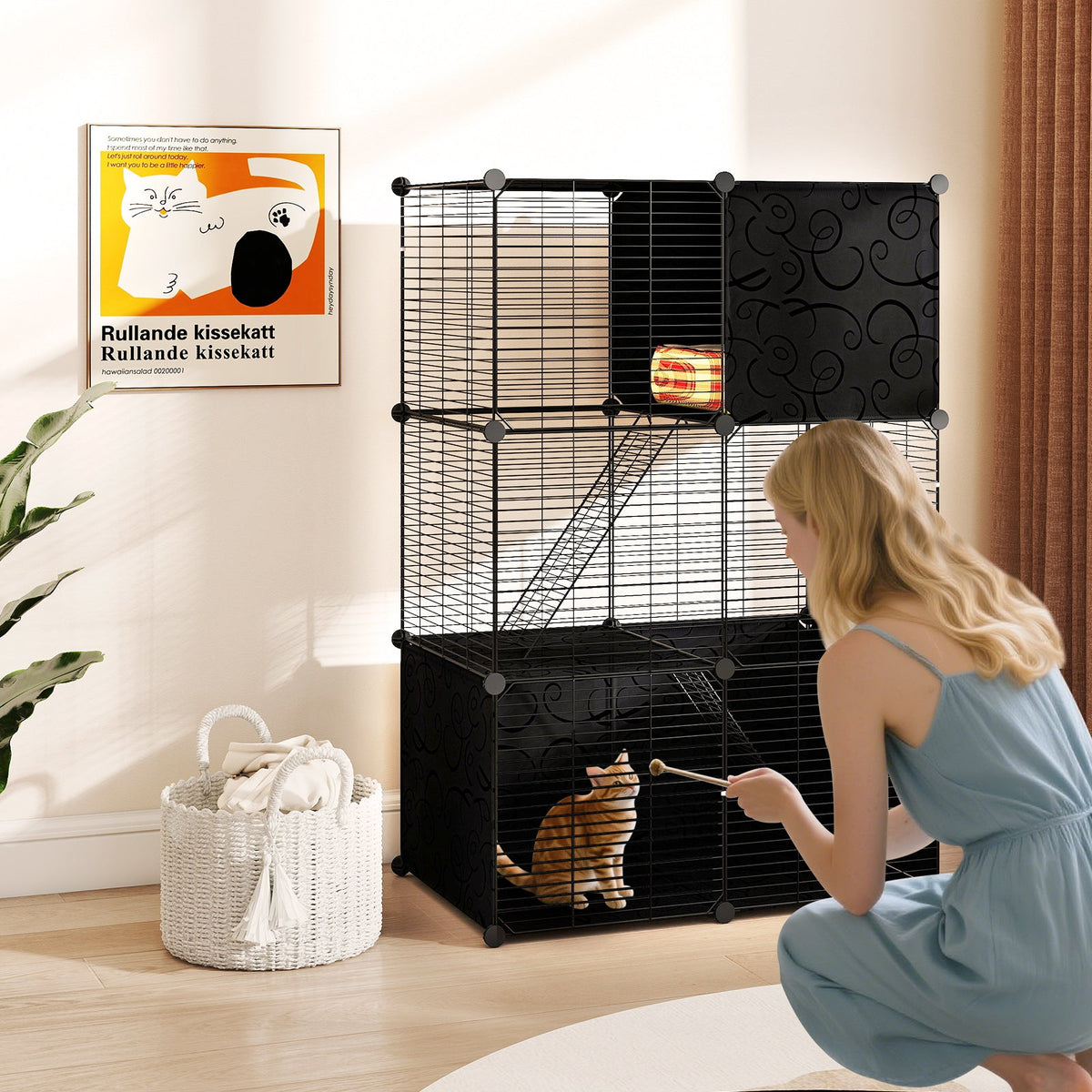 Multi-Level Cat Tower with 2-Door Condo and Hammock-Black