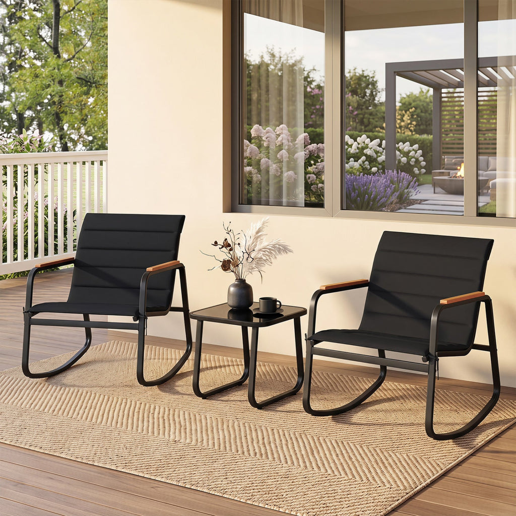 3 Piece Outdoor Rocking Bistro Set Porch Rocker Chairs-Gray