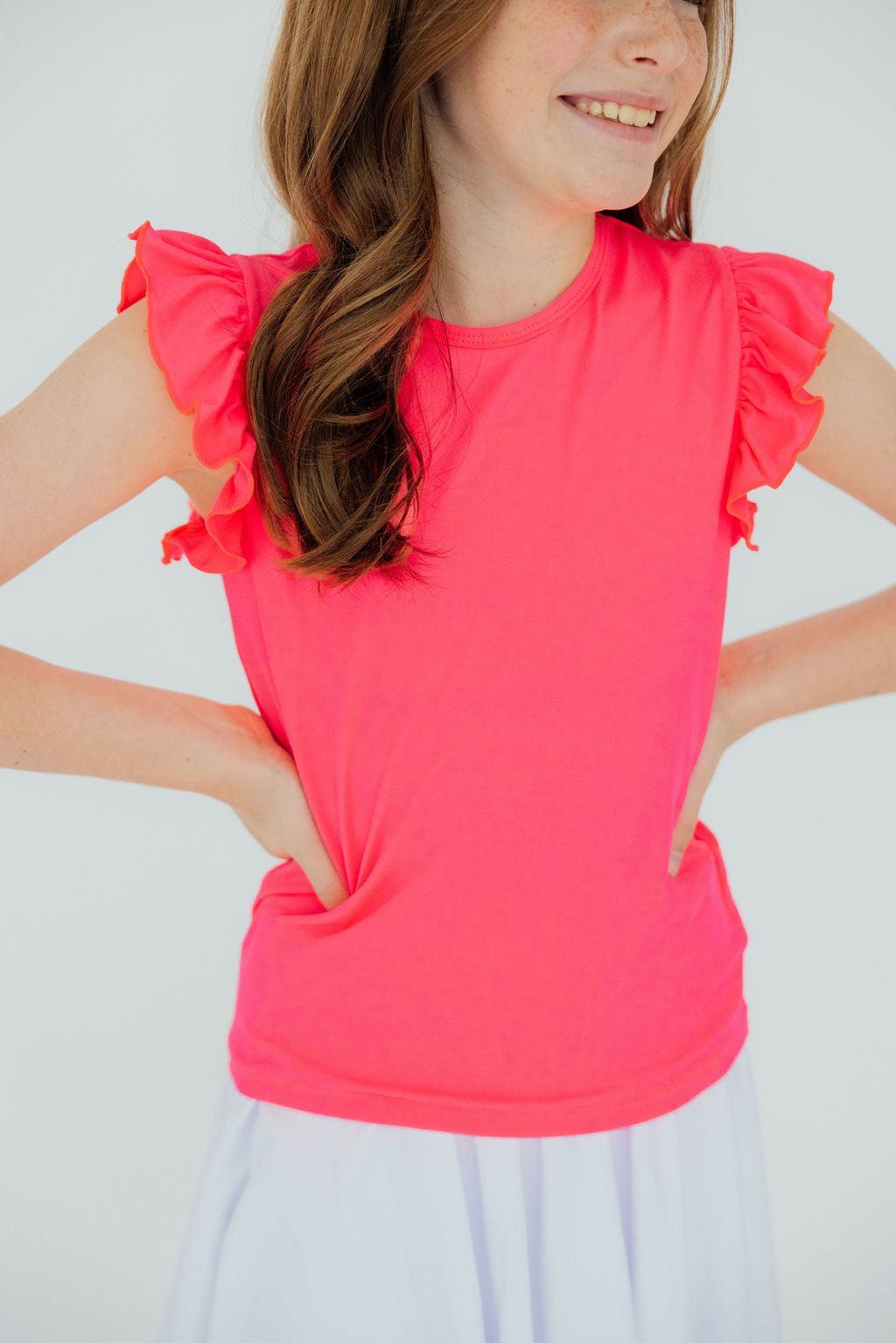 Neon Pink S/S Ruffle Tee