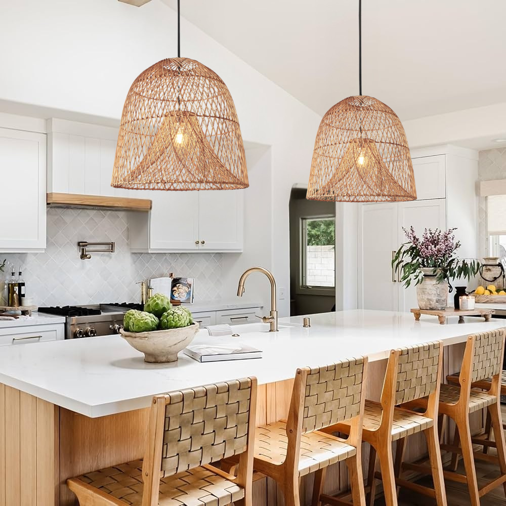 Handwoven Wabi-Sabi Rattan Bell Pendant Light | Minimalist Hanging Lamp