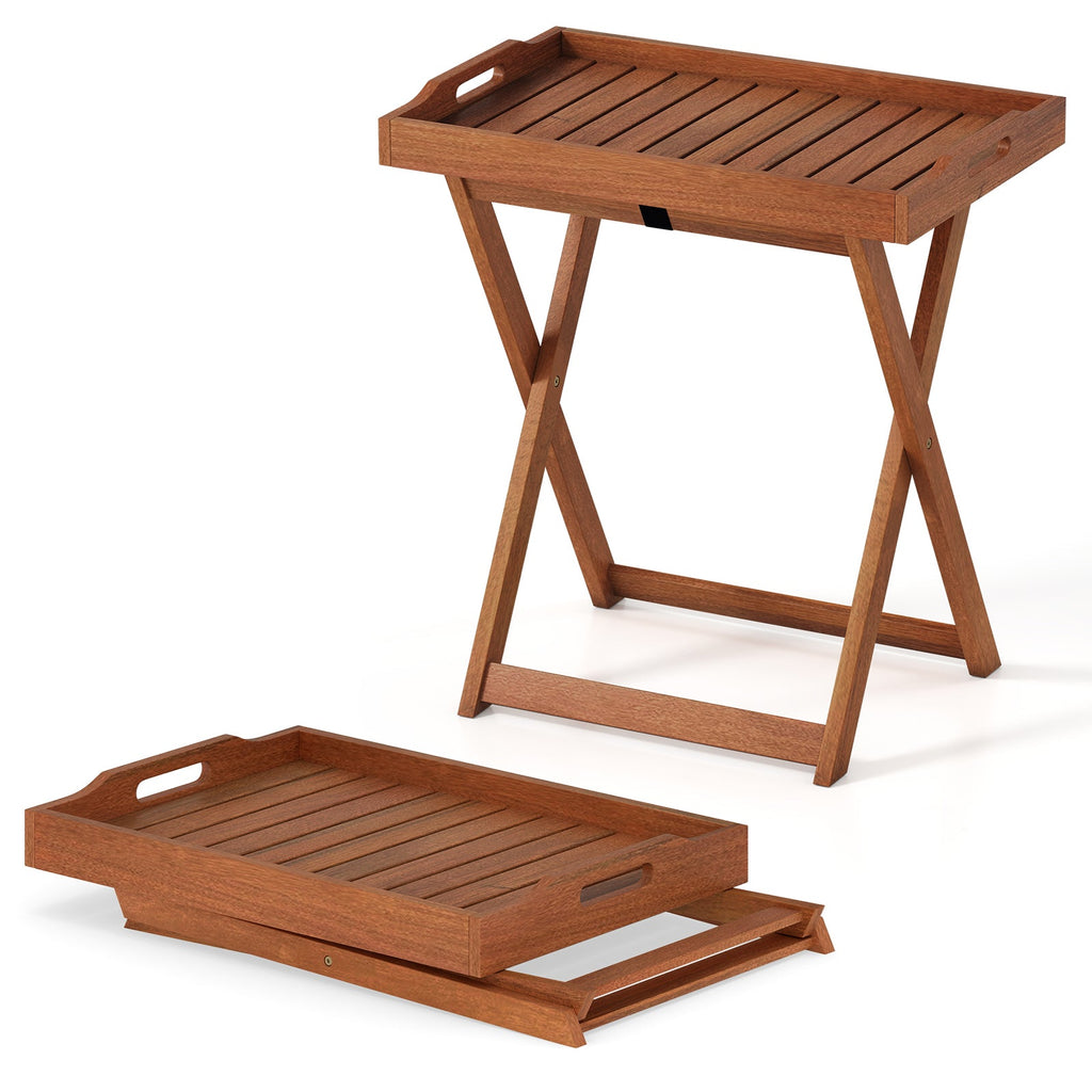 Outdoor Patio Solid Wood Tray Table with Removable Top No Assembly Required