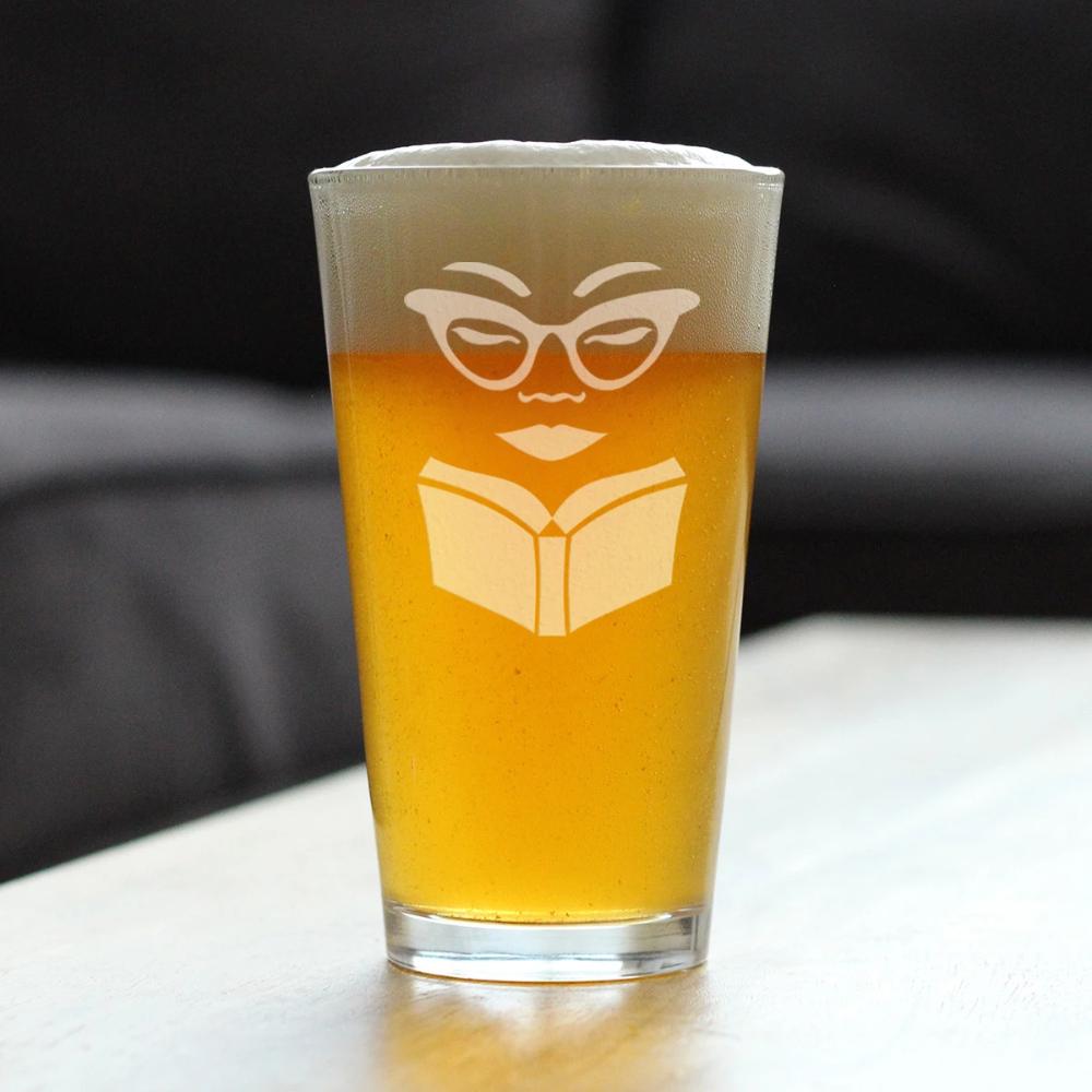 Book Reading Woman - 16 Ounce Pint Glass