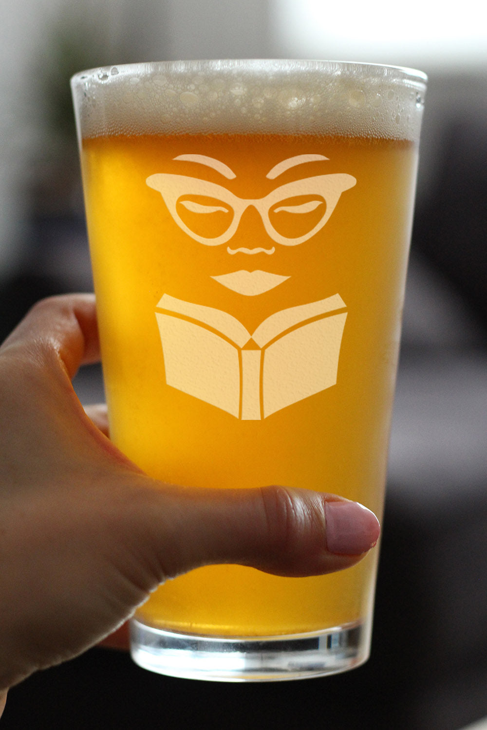 Book Reading Woman - 16 Ounce Pint Glass