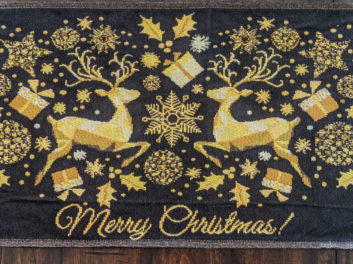 DaDa Bedding Magical Golden Reindeer Woven Tapestry Dining Table Runner (18272)