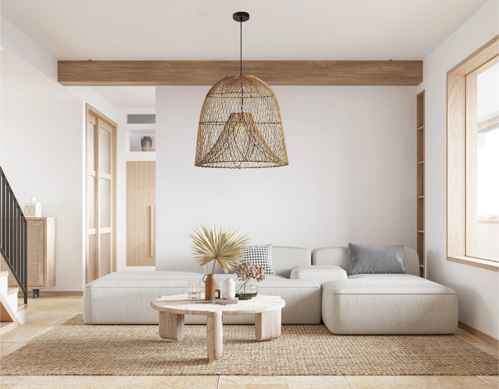 Handwoven Wabi-Sabi Rattan Bell Pendant Light | Minimalist Hanging Lamp