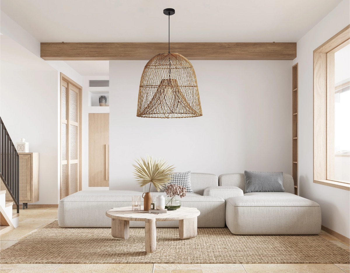 Handwoven Wabi-Sabi Rattan Bell Pendant Light | Minimalist Hanging Lamp