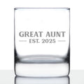Great Aunt Est 2025 - New Great Aunts Whiskey Rocks Glass Gift for First Time Great Aunts - Bold 10.25 Oz Glasses