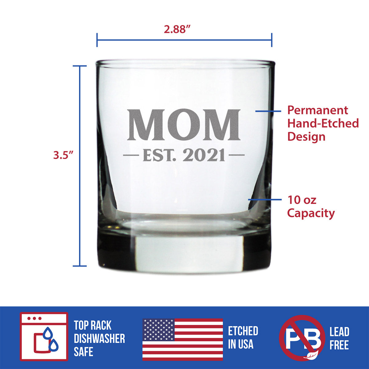 Mom Est. 2021 -  Bold - 10 Ounce Rocks Glass