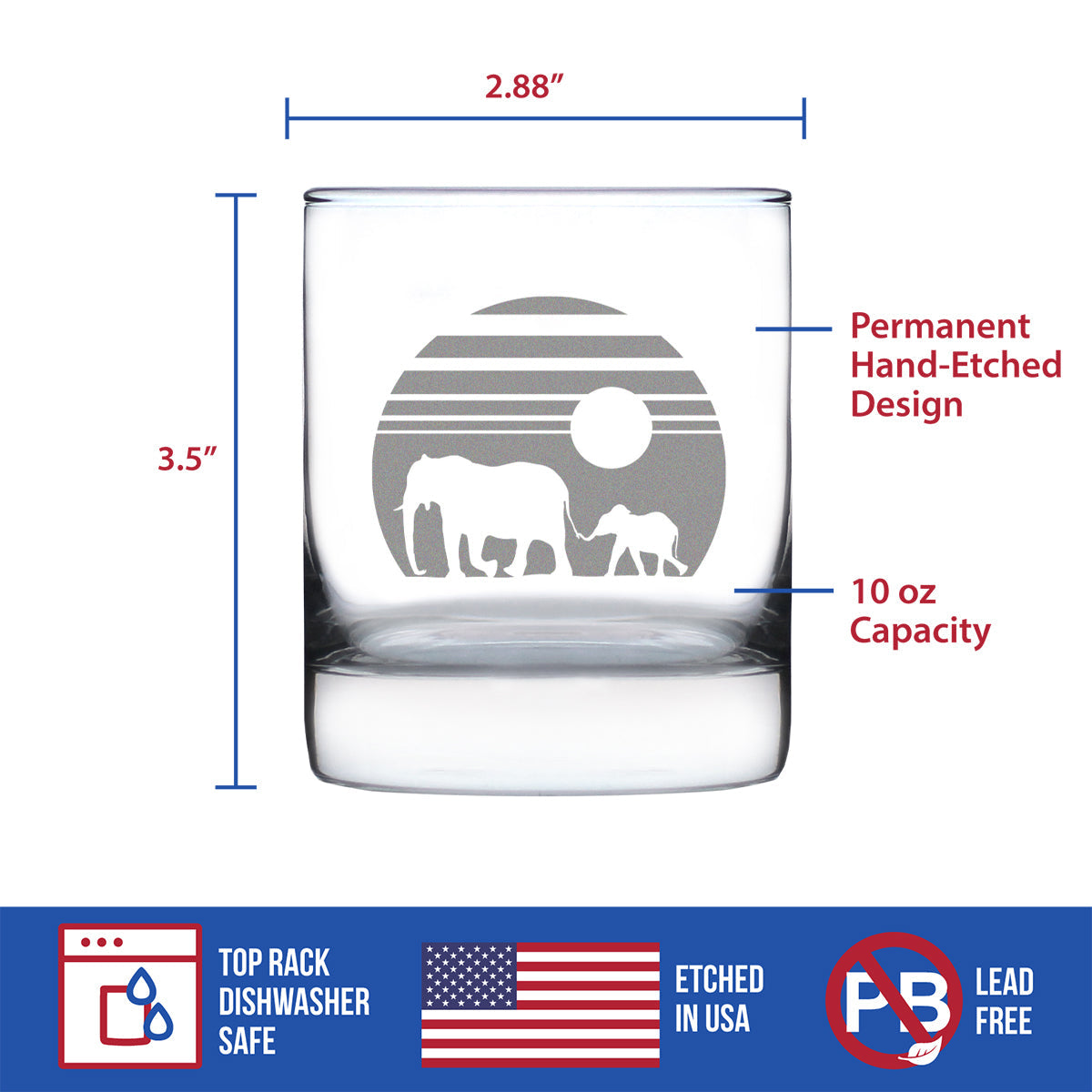 Elephant Sunset - 10 Ounce Rocks Glass