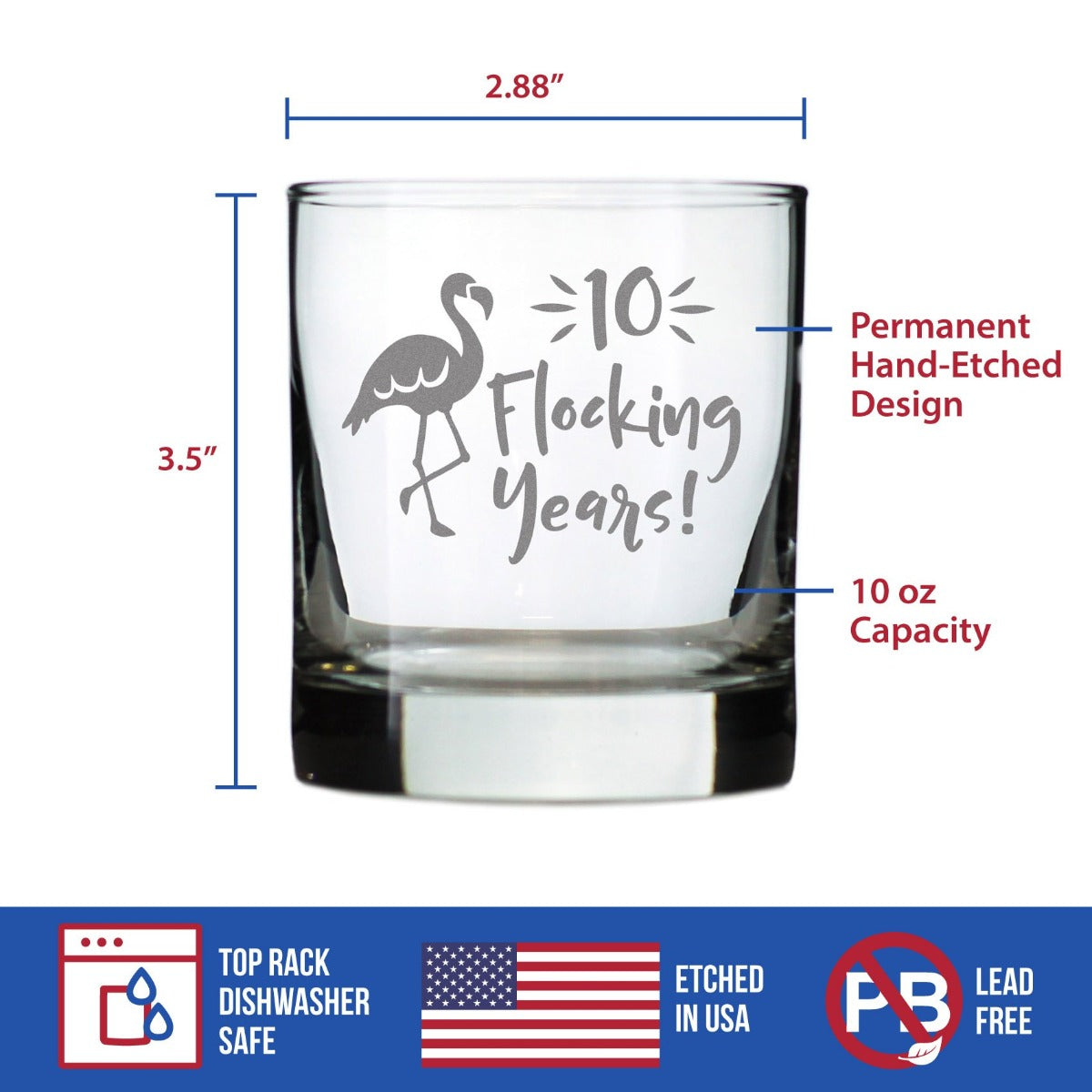 10 Flocking Years - 10 Ounce Rocks Glass